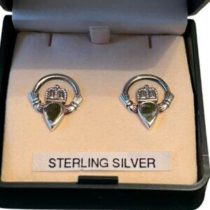 NWT - GENUINE Connemara Marble Sterling Silver Claddagh Earrings
